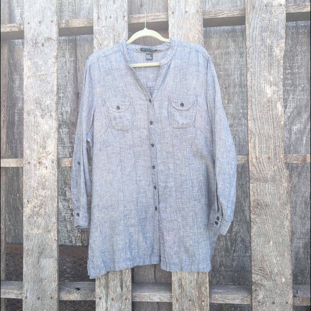 Saint Tropez West 100% Linen Shirt Dress Slate Blue Beach Coverup Women's 2X